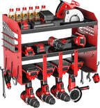 Power Tool Organizer Wall Mount - 120Lbs Load 3 Layers Storage Rack 4 Drill Holders for Drills Cordless Heavy Duty lron Garage Tool Organizer Storage - Workshop Shed Pegboard Basement, Gifts for Men