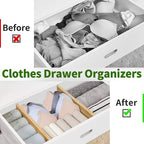 6 pcs Large Bamboo Drawer Dividers, Expandable 17"-22" Wooden Organizers for Kitchen, Office, Dresser, Bedroom, Clothes