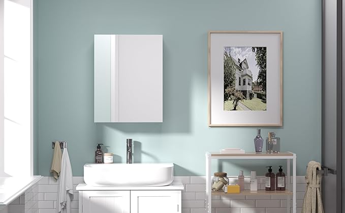 18x14 inch Bathroom Wall Cabinet, Saver Storage Cabinet, Medicine Cabinet with 1 Door and Adjustable Shelves, White（Assembly Required）