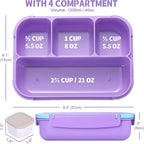 Bento Box for Kids Girls Boys, Bento Box Adult Lunch Box with 4 Compartments, Lunch Containers with Utensils, Sauce Jar, Muffin Liners for School, 40 Oz/5 Cup, Purple