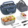 Vingud Electric Lunch Box for Adults, Heated Lunch Box Food Warmer, 80W Portable Heating Lunchbox for Work/Car/Truck, 12/24/110V Lonchera Eléctrica Portátil Christmas White Elephant Gifts, Blue Gray