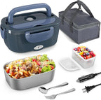 Vingud Electric Lunch Box for Adults, Heated Lunch Box Food Warmer, 80W Portable Heating Lunchbox for Work/Car/Truck, 12/24/110V Lonchera Eléctrica Portátil Christmas White Elephant Gifts, Blue Gray