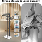 HarJue Towel Rack for Bathroom, 36” H Towel Holder Stand, Bath Towels Sheet Holder with Marble Base, Standing Rack for Home Pool Outdoor Floor, Store Family Member Towels (Black, 36” H-Basket)