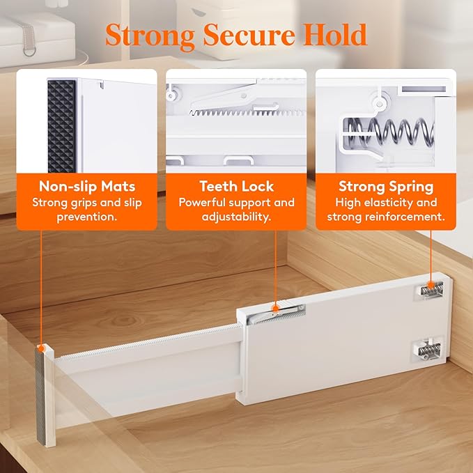 Lifewit 5 Pack 4" High Drawer Dividers 28-43.5cm/11-17" Adjustable Drawer Organizer for Clothes/Utensils, Expandable Drawer Separator in Dresser/Kitchen/Bedroom/Office Organization & Storage White