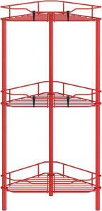 3 Tier Floor Standing Corner Shower Caddy Organizer Shelf with Hooks, Bathroom Shelves Stand Rack, Red