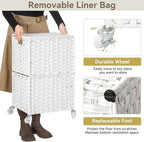Chrislley 90L Slim Laundry Hamper with Wheels, Rolling Laundry Basket with Lid and Renovable Liner Bag, Handwoven Rattan Organizer for bedroom, bathroom, laundry room (White)