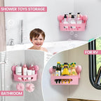 TAILI Corner Shower Caddy with Suction Cups, Wall Mounted Organizer Plastic Rack for Small Bathrooms, Kitchen, Removable Drill-Free Heavy Duty Shelf Basket, PINK