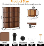 AWTATOS Cube Storage Organizer, Storage Cubes Shelves Bookshelf, 12 Cube Closet Organizers and Storage, DIY Stackable Plastic Clothes Organizer Shelving for Bedroom, Home, Cocoa Brown