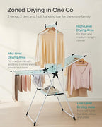 SONGMICS Clothes Drying Rack, Foldable 2-Level Laundry Drying Rack, Free-Standing Airer, 1 Additional Tall Hanging Bar, 2 Height-Adjustable Wings, 24 Drying Rails, Space Savng, Simply White ULLR521W01
