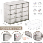 Desk Storage Organizer with 12 Mini Drawers, Clear Desktop Craft Drawer Cabinet, Stackable Storage Box Caddy for Makeup Jewelry Office Craft Supplies (Grey)