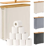 Toilet Paper Storage Basket with Bamboo Lid, Large Storage for Up to 9 Mega Rolls or 12 Regular Rolls, Toilet Paper Organizer for Bathroom (Beige)