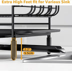 Large Dish Drying Rack – Expandable Dish Rack for Kitchen Counter, Multifunctional Dish Drainer with Cup & Wine Glass Holder, 16.2"-26" L x 17" W, Black