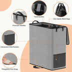Large Double Laundry Hamper with Lid, Removable Bags & Reinforced Handles, 2 Section Tall Laundry Basket, Dirty Clothes Hampers for Laundry Room, Bedroom, Bathroom, Dorm, 136L, Gray