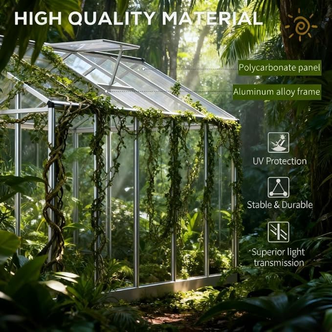 Aluminum Greenhouse with Polycarbonate Panels, Walk-in Garden Greenhouse for Outdoor Plant Growing, Durable Structure for Year-Round Gardening (Silver + Aluminum-1)