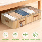 Livole Bamboo Under Bed Storage, 6 inches Underbed Storage Containers, 56L XXL Under Bed Storage Bins with Clear Lid & Label for Clothes, Blankets, Sweater, Shoes, 1 Pack