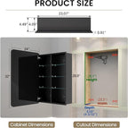 Large Medicine Cabinet 24x32 Inch, Matte Black Aluminum Bathroom Mirror Cabinet with Storage, 6 Adjustable Glass Shelves, Rust Proof Recessed or Surface Mount, Heavy-Duty Soft Close