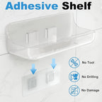 4 Pack Acrylic Bathroom Shelves, Clear Adhesive Stick on Shelf with 8 Pack Adhesive