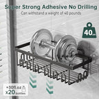 5-Pack Adhesive Shower Caddy, Rustproof Stainless Steel Organizer for Bathroom Storage with Large Capacity, No Drilling Bathroom Caddy with Soap Toothbrush Holder for Kitchen Home Black