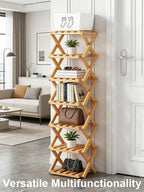 The 9-Tier No-Assembly Bamboo Rack, New Upgrade 9 Tier Bamboo Shoe Rack, Space-Saving Tall Narrow Accordion Shoe Rack for Entryway Closet Dorm (Brown-4)