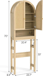 HMstone Over The Toilet Storage Cabinet, Arched Bathroom Organizer and Storage with Rattan Doors and Adjustable Shelf, Space-Saving Freestanding Bathroom Modern Storage Cabinet Over Toilet (Natural)