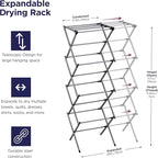 BLACK+DECKER 4-Tier Expandable Collapsible Clothes Drying Rack, Telescopic Height, Foldable Space-Saving Laundry Air Dryer for Towels, Shirts & Delicates – Durable Steel, No Tools Needed