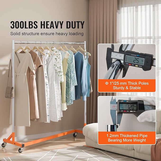 VEVOR Z Rack, Industrial Grade Z Base Garment Rack, Rolling Sturdy Steel Z Base Clothing Rack with Lockable Casters, for Home Clothing Store Display Orange (3 Sets)