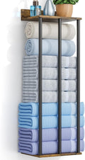 Towel Rack with Shelf – Modern Towel Holder for Bathroom Wall Mounted, Holds 6 Large Bath Towels, Rolled Towel Organizer for Bathroom, Laundry Room, and Small Space Storage，Vintage Color
