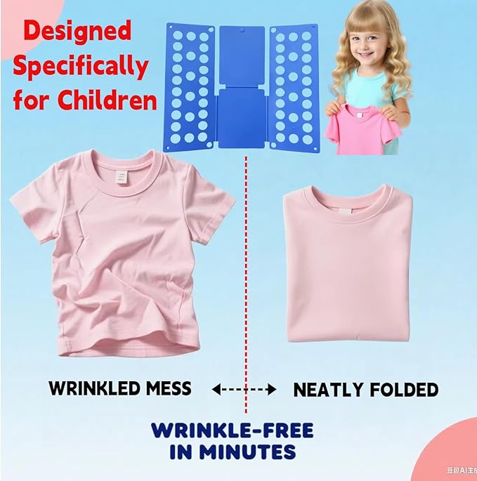For Kids Ages 1–7 (Up to 48″/120cm) – Mini Kids Clothes Folding Board, Shirt Folder, Compact Laundry Organizer for Small Sizes, Portable Clothes Folder (Magenta)