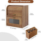 TQVAI Roll Top Bread Box for Kitchen Countertop, Keep Fresh Longer, Easy to Maintenance, Double Layer Vintage Wooden Breadbox with Window for Homemade Bread, Sandwich Loaves, Baked Goods (Retro Brown)