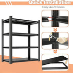 48" W x 24" D Garage Shelving Heavy Duty Unit, 4-Tier Adjustable Metal Storage Shelves, 2400 lbs Industrial Shelf Stand Organizer for Garage, Basement, Warehouse, Pantry, Kitchen, Black, 63" H