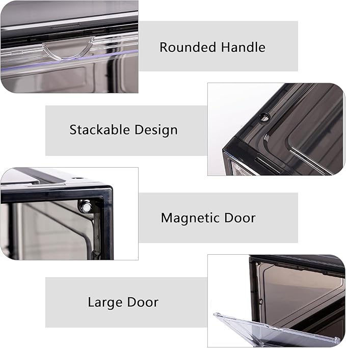 Attelite 8 Pack Shoe Boxes Clear Plastic Stackable, Upgrade Large Shoe Storage Organizer Containers with Magnetic Door for Display Sneaker, Easy Assembly