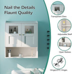 Bathroom Wall Cabinet, Medicine Cabinet with 2 Glass Door and Adjustable Shelves,White Wall Mounted Cabinet Over The Toile,3-Tier Wood Hanging Storage for Bathroom,Kitchen,Living,Laundry Room