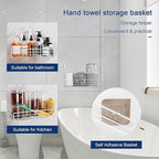 NearMoon Towel Rack Wall Mounted- All Metal Bathroom 2 Towel Rack Holders+ Hand Towel Storage Basket, Rustproof 3 Level Wine Rack Organizer for Hand Towels, Washcloths, 2+1 Pack (White)