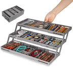 3 Tier Drawer Organizer - Expandable Junk Drawer Organizers Smart Office Supply Organizer, Folding Drawer Storage Multi-level Desk Organizer for Makeup,Jewelry,Cosmetics,Kitchen Storage (1 Row 3 Tier)