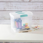 Sterilite Large Nesting ShowOffs, Stackable Small Storage Bin with Latching Lid and Handle, Plastic Container to Organize Office Files, Clear, 18-Pack
