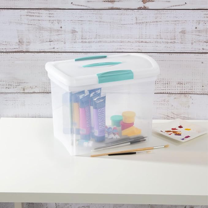 Sterilite Large Nesting ShowOffs Stackable Storage Bin, Latching Organizer Tote with Handle, Plastic Box for File Organization, Clear, 12-Pack