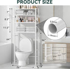 4-Tier Over The Toilet Storage, 200lb Total Capacity Metal Bathroom Organizer with 36" Clearance, Includes Paper Holder & 4 Hooks, Space Saving Rack for Bathroom Laundry Room (64" H, White)