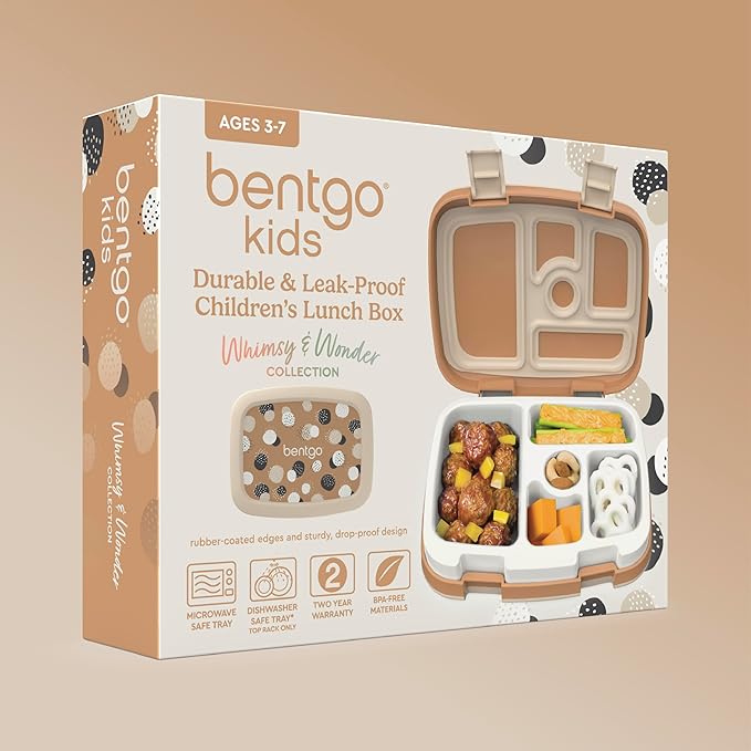 Bentgo Kids 5-Compartment Leak-Proof Bento-Style Lunch Box (Whimsy & Wonder Collection) - Ideal for Ages 3-7, Drop-Proof & Durable, Dishwasher Safe, & PFAS & BPA-Free Materials (Spots & Dots)