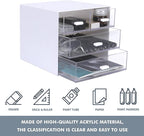 Desk Organizer with Drawer, Office Organizer with 4 Drawers, Desk Storage Box for, Desktop, Dressing table, Office, School, Home, Plastic Box and 4 Acrylic Drawers(White)