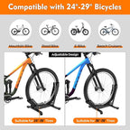 Bike Stand Floor, Portable Bike Storage for Garage - Fit for 24"-29" Bikes, Tire Width up to 3.5", Road & Mountain Bicycle Stand, Front and Rear Wheel Parking Rack - Black
