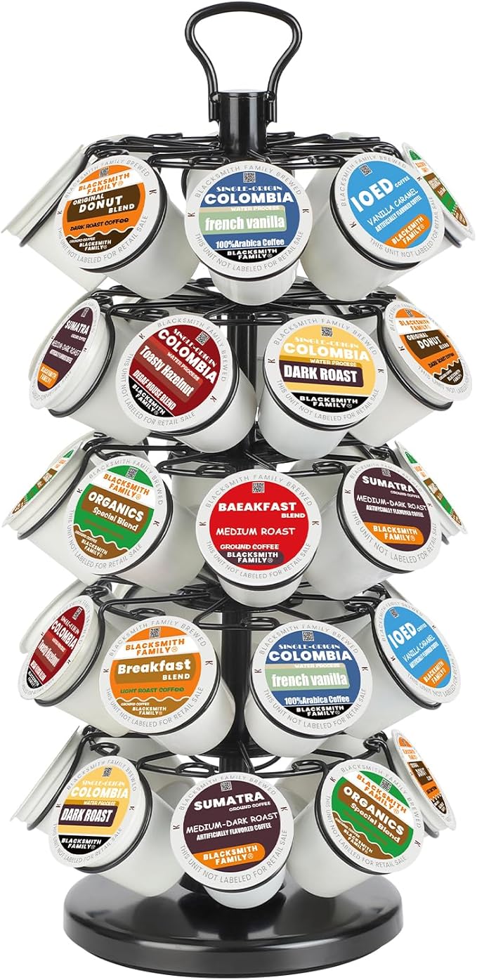 K Cup Holders,K Cup Holder, K Cups Holder,K Cup Carousel, Coffee Pods Holder Storage Organizer Stand,No Assembly Required,Black (40 Pods Capacity Easy Assembly Glossy Black)
