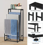 Freestanding Towel Rack 3 Tier Towel Drying Rack for Bathroom Small Standing Hand Towel Holder Black Towel Rack Stand with Storage Shelf for College Dorm Pool Side (Black)