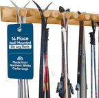 14-Place Log Ski Rack Wall Mount, Indoor Ski Storage Rack for Garage Organizers, Wooden Skis Wall Mount Storage Racks, Pole Skis Sports Racks, Garage Organization Walls - Natural