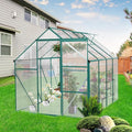 6 x 8 FT Outdoor Patio Greenhouse, Polycarbonate Board, Raised Base, Sliding Door, Adjustable Roof, Window Greenhouse, Anchor Aluminum Heavy Duty Walk-in Greenhouse