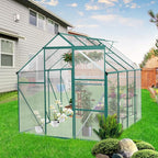 6 x 8 FT Outdoor Patio Greenhouse, Polycarbonate Board, Raised Base, Sliding Door, Adjustable Roof, Window Greenhouse, Anchor Aluminum Heavy Duty Walk-in Greenhouse
