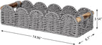 CubesLand Bathroom Basket Organizer w/Cut Out Handle, Back of Toilet Paper Storage Baskets Tray for Bathroom Countertop Decorative, Scalloped Wicker Basket Also for Home Decor, Living Room, Grey