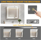 24 * 26 Bathroom Lighted Medicine Cabinet, Professional Makeup Medicine Cabinet Mirror, Large Storage LED Mirror with USBs, Stepless Dimming & Anti-Fog, 3-Color Light