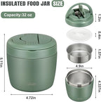 Thermo Food Jar for Hot Food Adults 32OZ Soup Thermo Lunch Containers Wide Mouth Vacuum Insulated Stainless Steel Leakproof Bento Box with Spoon (Green)