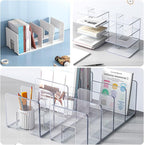 2PCS Acrylic File Organizer for Desk, Desktop Document/Mail Organizer, 4 Compartments Plastics Invisible Bookshelf Floating (12.5" x 5.7" x 5", Pink)