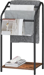 HOOBRO Freestanding Towel Rack, 4 Tier Blanket Rack Stand, 16.3"L x 11.2"W x 31.3"H, Blanket Ladder Holder, Quilt Rack, Drying and Display Rack, Living Room, Bathroom, Rustic Brown and Black BF64LB01